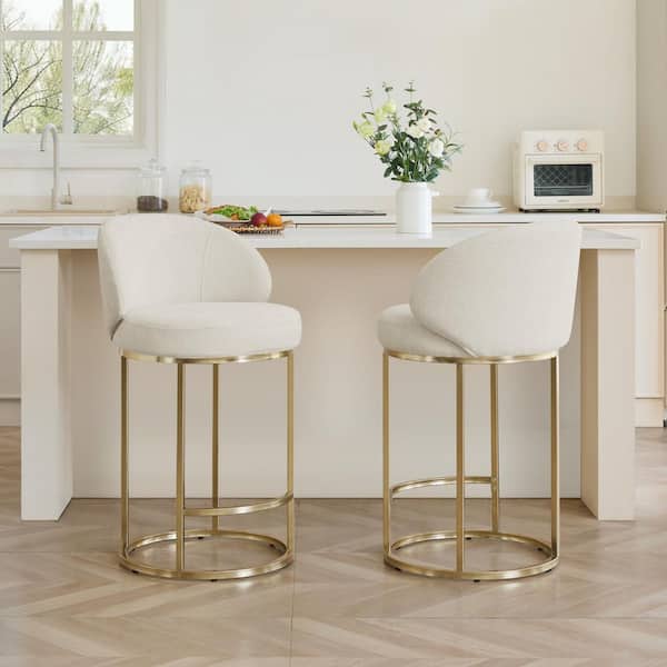 Sage 26.8 in. Linen Fabric Upholstered Swivel Counter Height Bar Stool with Metal Frame(Set of 2)
