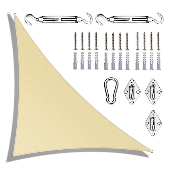 18 ft. x 18 ft. x 25.5 ft. Right Triangle Sun Shade Sail with Hardware Kit-Beige