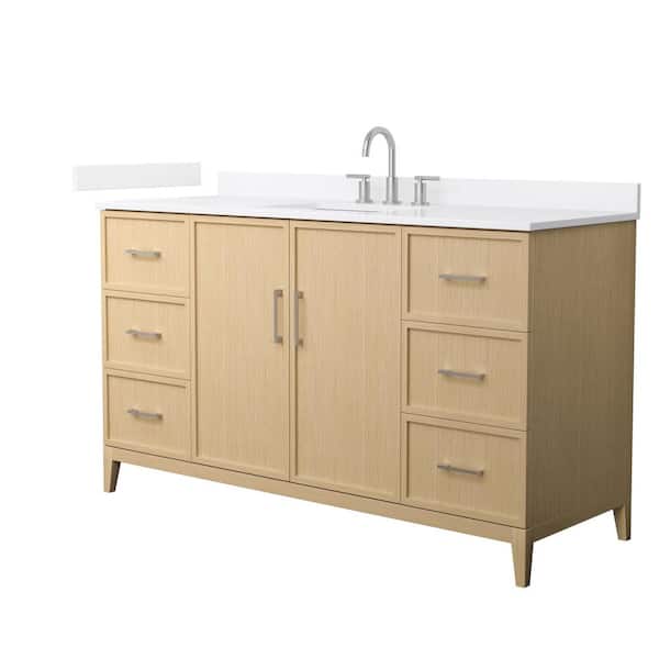 Wyndham Collection Elan 60 in. W x 22 in. D x 35 in. H Single Bath Vanity in White Oak with White Quartz Top
