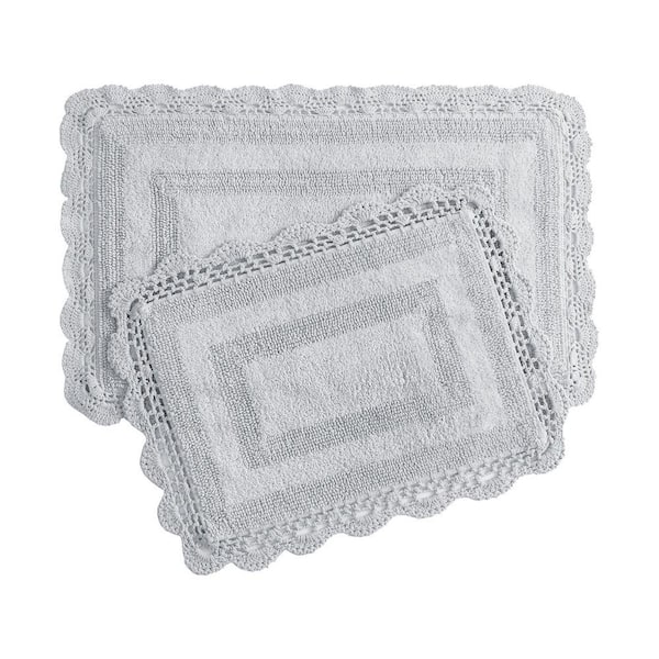 Laura Ashley Crochet Light Gray/Green 21 in. x 34 in. Solid 100