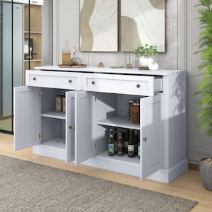 White Wood 60 in. Sideboard with 2 Drawers 2 Adjustable Shelves and 4 Doors