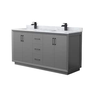 Strada 66 in. W x 22 in. D x 35 in. H Double Bath Vanity in Dark Gray with White Carrara Marble Top