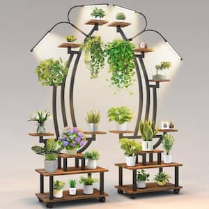 24.8 in. W x 3.9 in. D x 61 in. H Indoor/Outdoor Brown Metal 7-Tier Tall Banana Shape Plant Stand with Grow Light