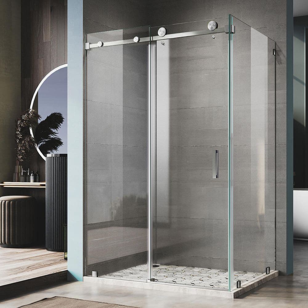 UKS05 49 in. W X 80 in. H X 38 in. D U-Channel Sliding Frameless Corner Shower Enclosure in Brushed Nickel, Clear Glass price history on PriceWatchPro