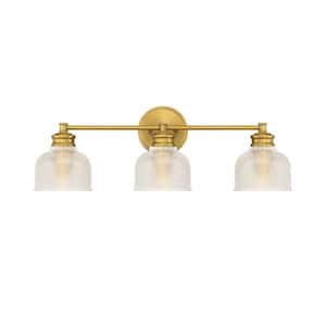 24.25 in. W x 9.25 in. H 3-Light Natural Brass Bathroom Vanity Light with Clear Glass Shades