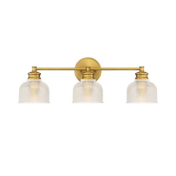 TUXEDO PARK LIGHTING 24.25 in. W x 9.25 in. H 3-Light Natural Brass Bathroom Vanity Light with Clear Glass Shades
