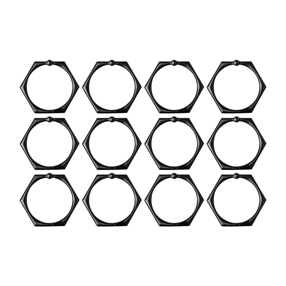 Matte Black Hexagonal Zinc Alloy Shower Curtain Hooks Set