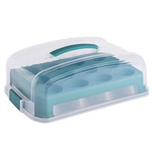 24 Cup Carbon Steel Muffin Pan With Carrier in Teal