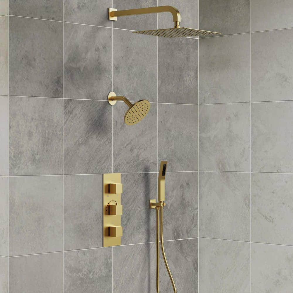 Brushed Gold Dual Shower System with Handheld and Rain Heads