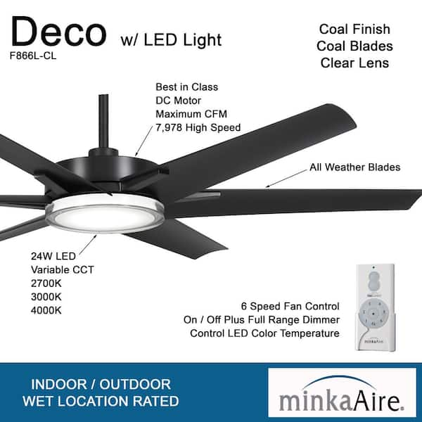 MINKA-AIRE Deco 65 in. CCT Integrated LED Indoor/Outdoor Black