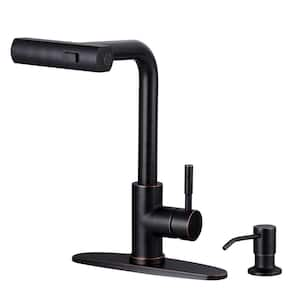 3 Modes Single Handle Waterfall Pull Down Sprayer Kitchen Faucet with Soap Dispenser in Oil Rubbed Bronze