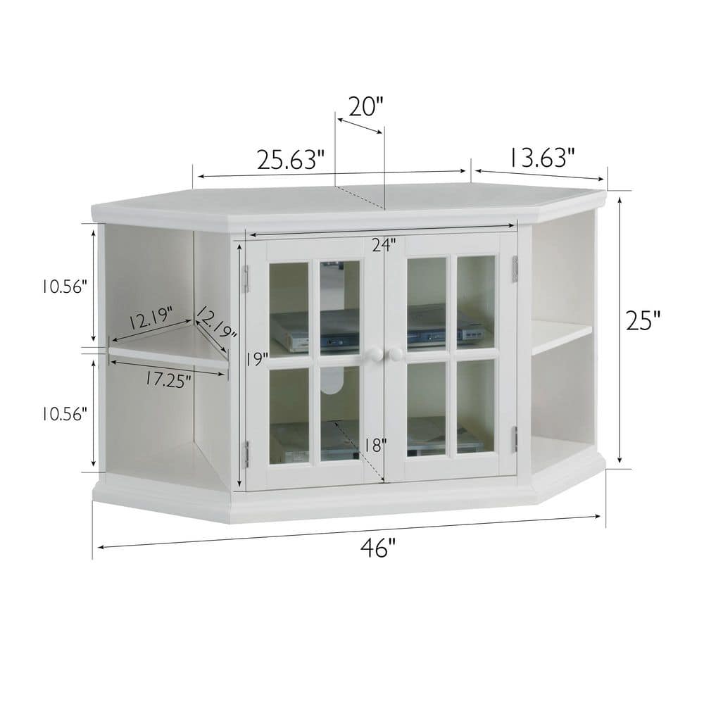 Riley Holliday 46" White Composite Wood Corner TV Stand with Cabinet