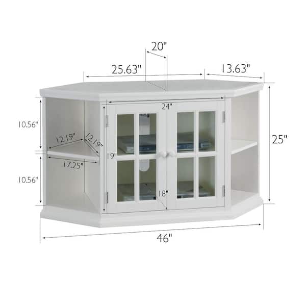 Riley Holliday 20 in. White Corner TV Console Stand with 2-Door Bookcases Fits 46 in. TV with Adjustable Shelf