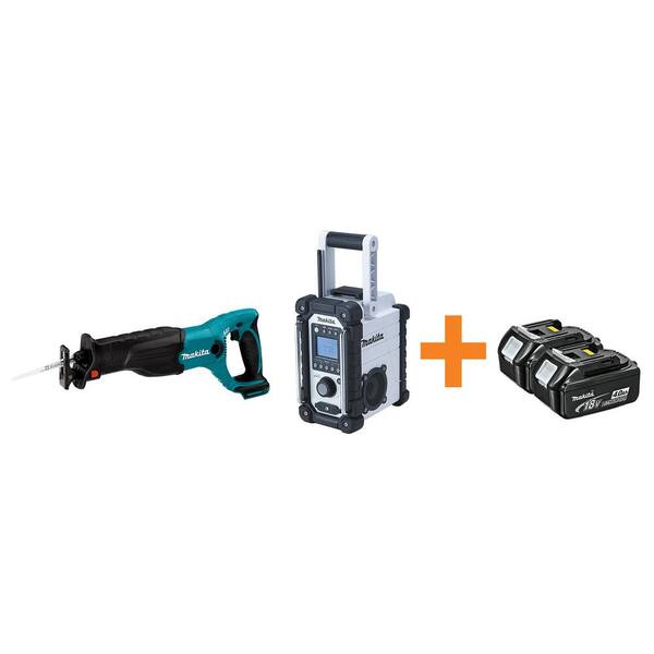 Makita 18-Volt LXT Lithium-Ion Cordless Reciprocal Saw and Compact Job Site Radio with Free 4.0Ah Battery (2-Pack)