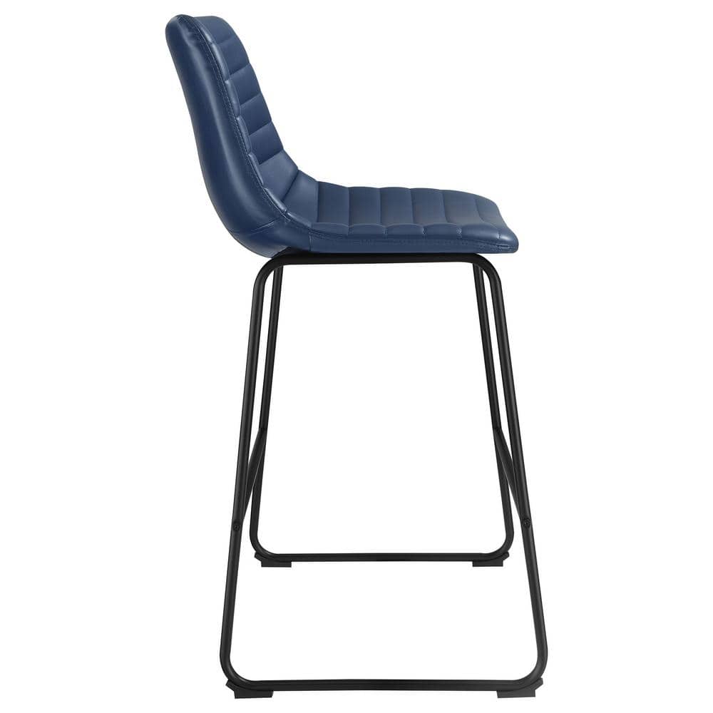 Zuni Blue Faux Leather Upholstered Counter Stools with Black Metal Base
