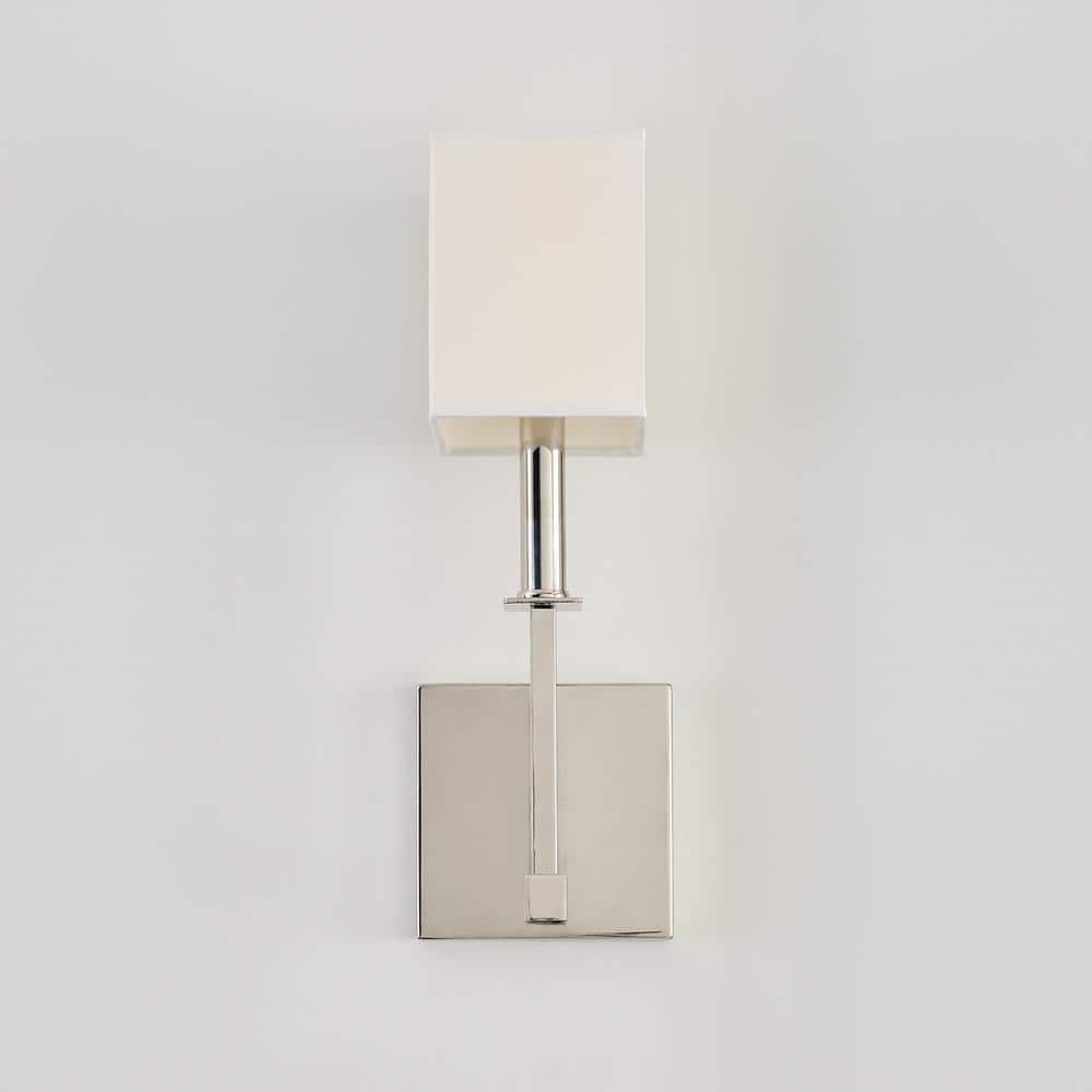 Polished Nickel 1-Light Wall Sconce with White Parchment Shade