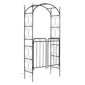Black 84.75 in. x 17.75 in. Garden Arch Arbor with Gate Metal Trellis for Climbing Vines and Wedding Ceremony Decoration