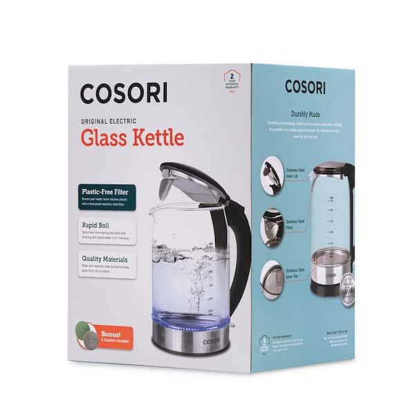 Cosori Original Electric Glass Kettle with Bonus Coasters, 1.7L