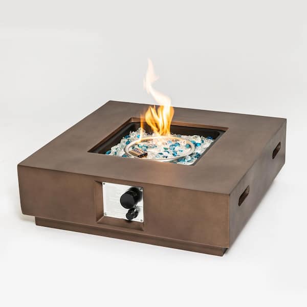 Runesay 27.6 in. Stone Concrete Outdoor Fire Pit Table Propane Fire Pit Patio Gas Fire Pit Table in Brown