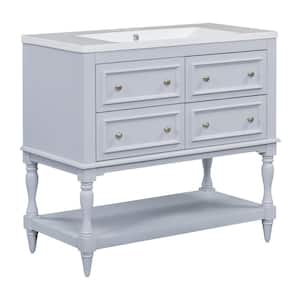 36 in. W x 18 in. D x 34 in. H Single Sink Bath Vanity in Blue with White Resin Top, Four Drawers and Open Shelf