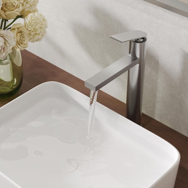 Single Handle Single Hole Bathroom Faucet with Valve in Brushed Nickel (1-Pack)