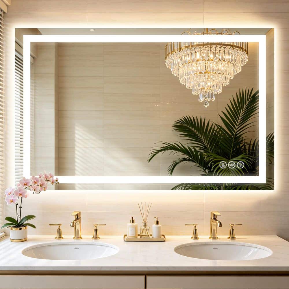 LuxHomez 30 in. W x 48 in. H Rectangular Frameless LED Light Anti