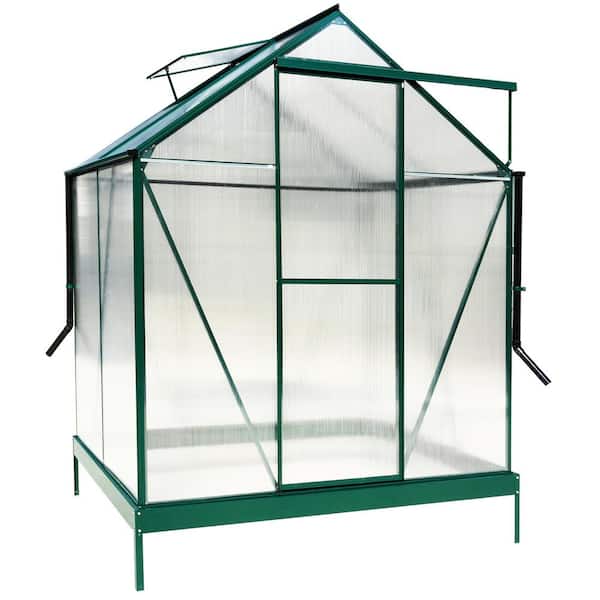 WELLFOR 75.2 in. W x 51.2 in. D x 96.8 in. H Polycarbonate Aluminum Walk-in Greenhouse Kit with Gutter, Vent and Door in Green