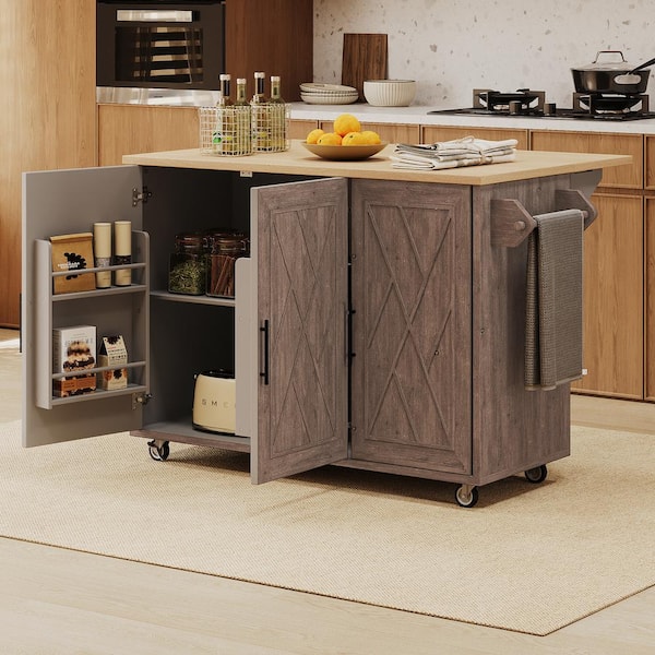 Coporesell Brown MDF Kitchen Cart with Drop Leaf and Towel Rack