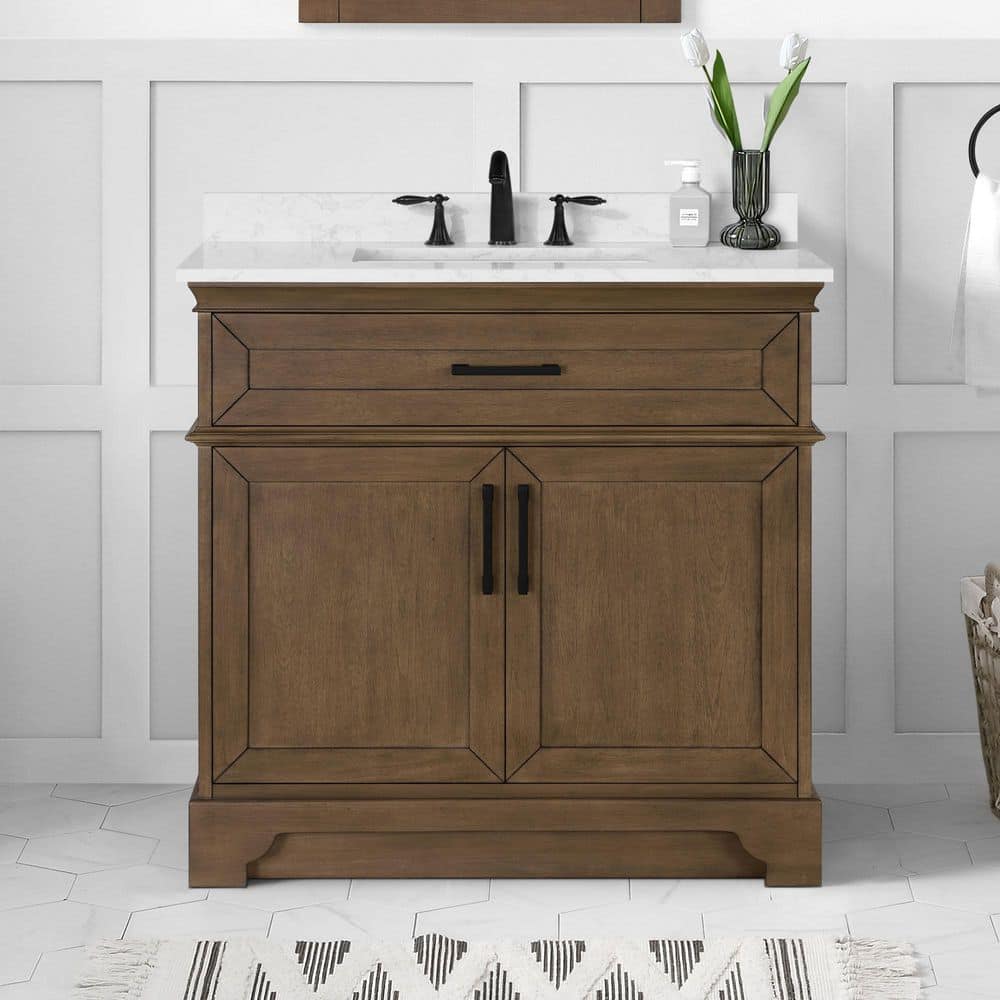 Cherrydale 36 in. Single Sink Almond Latte Bath Vanity with White Engineered Marble Top (Assembled) price history on PriceWatchPro