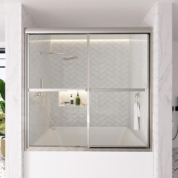 Astral 59.5 in. W x 56.75 in. H Framed Sliding Tub Door in Chrome with 1/8 in. Clear Tempered Glass