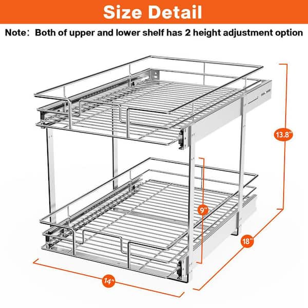 BENTISM 2 Tier Wire Pull Out Cabinet Under Sink Organizer Drawer Cabinet  Storage Metal Shelf Organizer 18''x20'' Drawer Basket