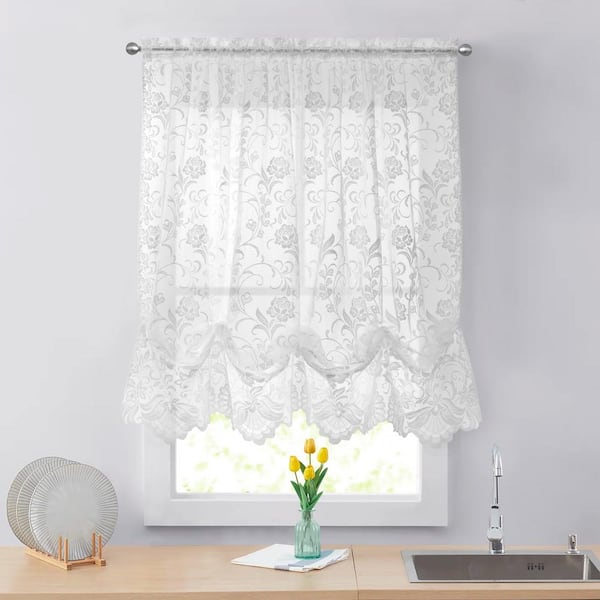 Limoges White Polyester Lace 55 in. W x 63 in. L Rod Pocket in.door Sheer  Curtain. (Sin.gle Panel)