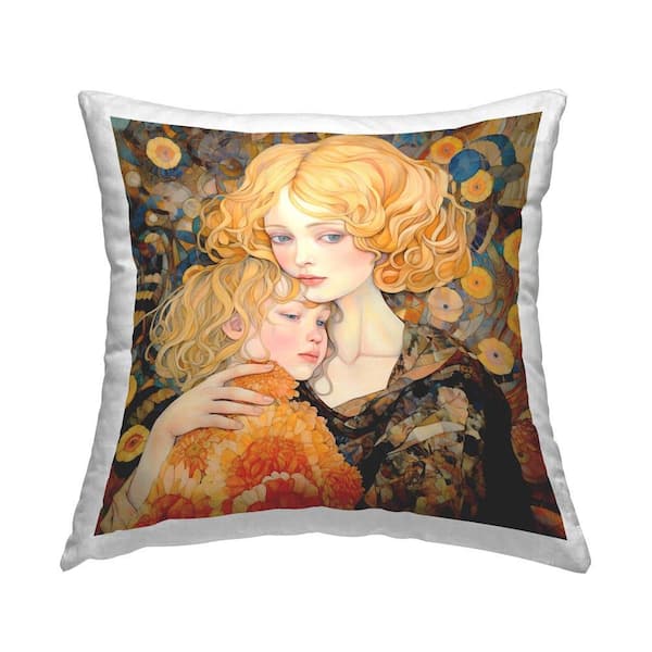Stupell Industries Geometric Mother and Child Yellow Geometric Polyester 18 in. x 18 in. Throw Pillow
