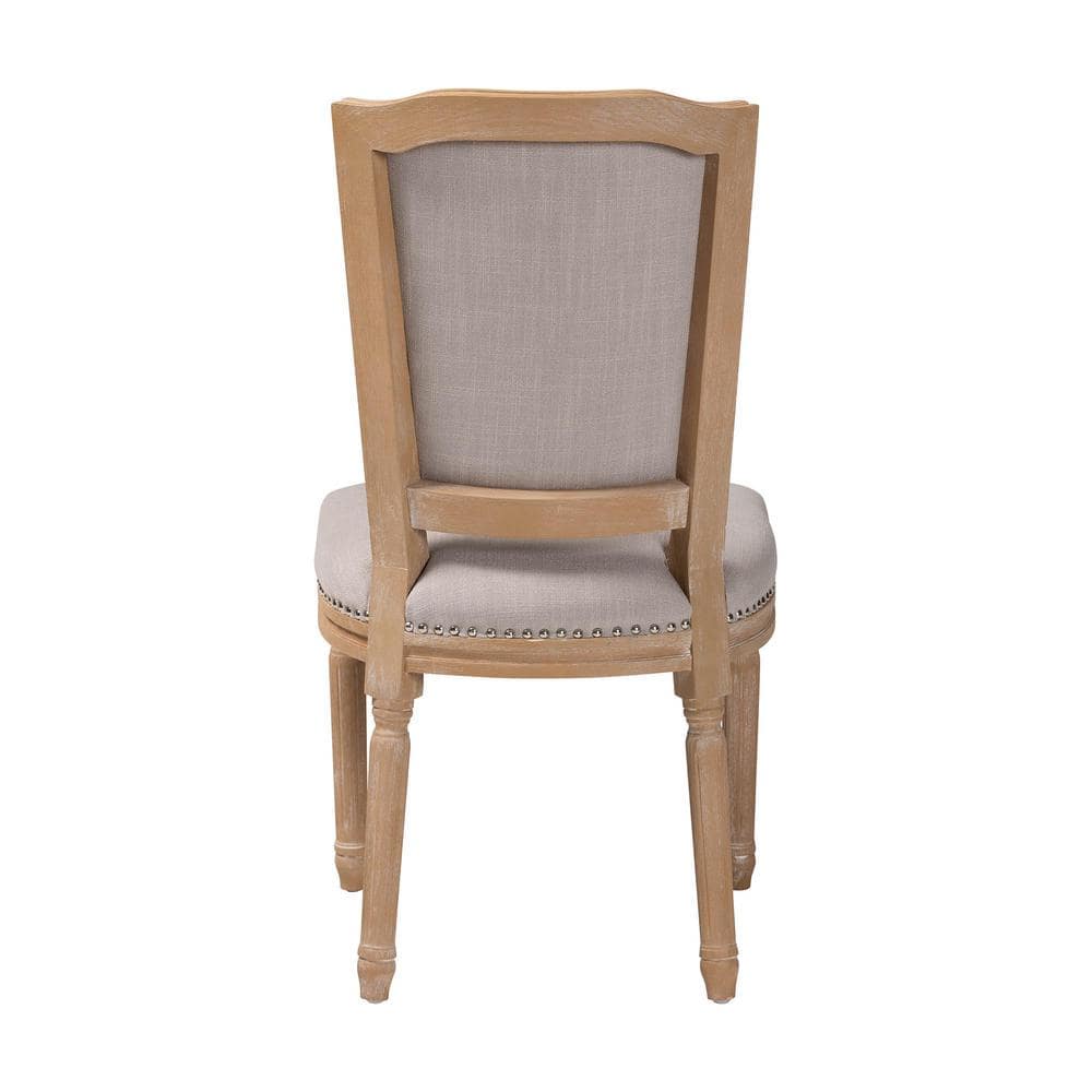 Estelle Weathered Oak and Beige Linen Upholstered Parsons Side Chair