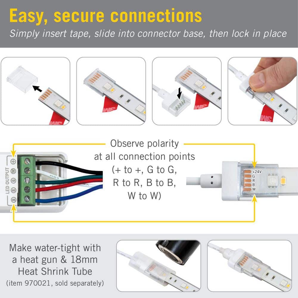 12-inch White Plastic Outdoor LED Strip Light Connectors, 2 Pack