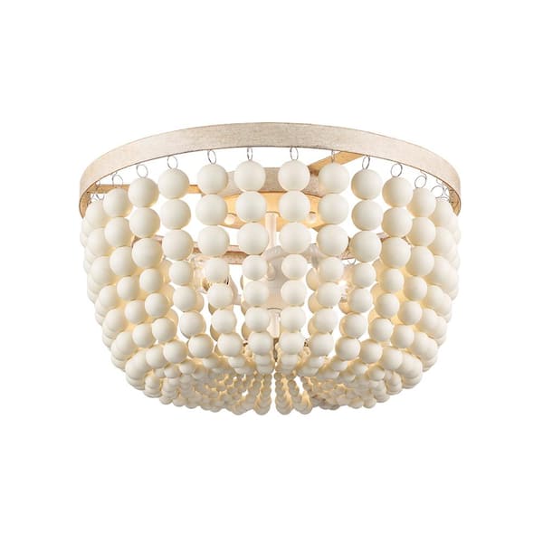 Monteaux Lighting In Light Faux Wood White Bead Flush Mount C A