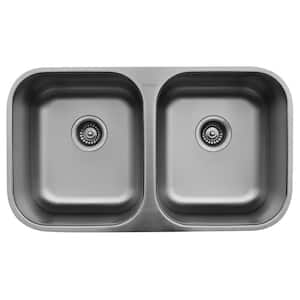 Undermount Stainless Steel 32 in. 0-Hole 50/50 Double Bowl Kitchen Sink
