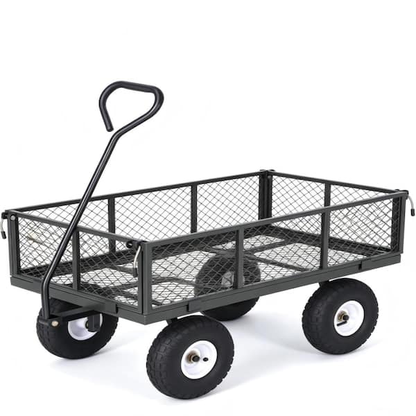 800LBS Heavy Duty Steel Garden Cart Wagon 10" All-Terrain Pneumatic Tires Outdoor Metal Utility Yard Cart Gray