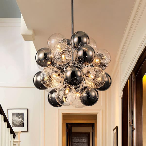 LLHZSY Dvorakova 12-Light 24 in. Chrome Bubble Cluster Chandelier with Gradient Globe Glass Shades