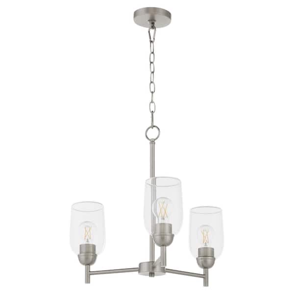 Wallinger 60 Watt 3 Light Satin Nickel Chandelier Light with Clear Glass Shade, No Light Bulb Included