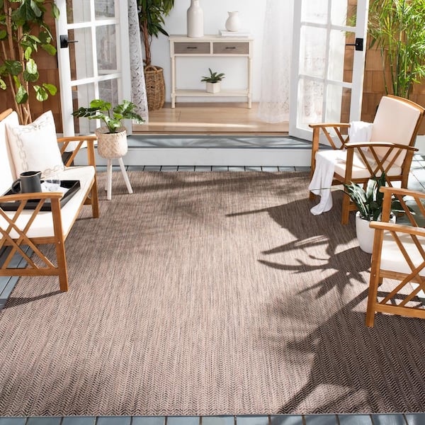 Courtyard Brown/Beige 8 ft. x 10 ft. Solid Color Chevron Indoor/Outdoor Area Rug
