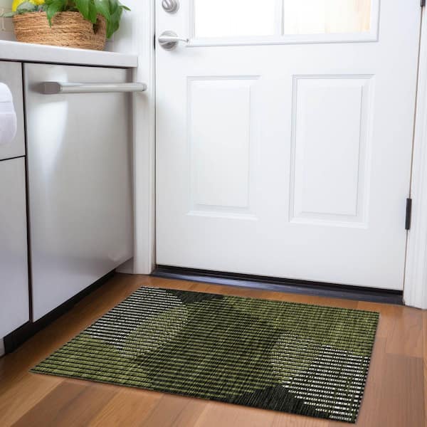 Mayfield Premium Machine Washable Abstract AMF1001 Olive 2 ft. x 3 ft. Area Rug