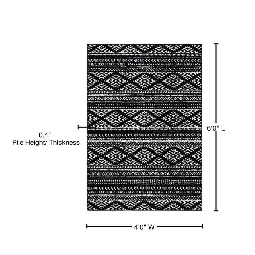 Modern Geometric 4' x 6' Black/Ivory Synthetic Area Rug