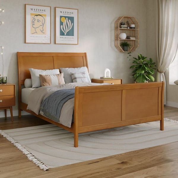 Portland Light Toffee Natural Bronze Solid Wood Frame Full Low Profile Platform Bed with Matching Footboard