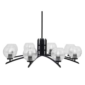 Siena 36 in. 8 Light Matte Black Chandelier with Clear Ribbed Glass Shades