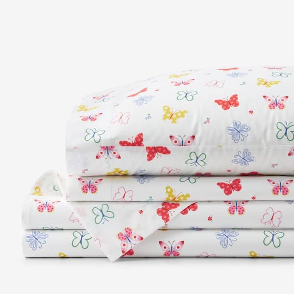 Company Kids Ditsy Butterflies Multi-Colored Organic Cotton Percale Queen Sheet Set