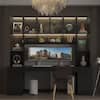 FUFU&GAGA 90.6 in. W Black Wood Computer Gaming Desk Home Office Desk, with 82.7 in. H Bookshelf, LED Lights, Drawers, Cabinets KF020471-012