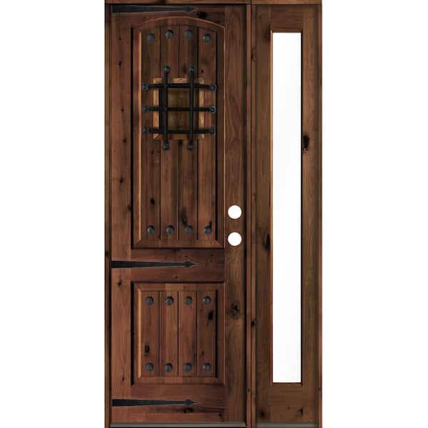 Krosswood Doors 46 in. x 96 in. Medit. Knotty Alder Left-Hand/Inswing Clear Glass Red Mahogany Stain Wood Prehung Front Door w/RFSL