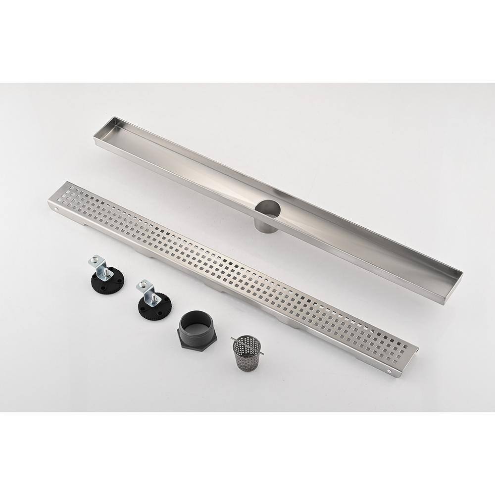 28-Inch Brushed Nickel Linear Mesh Shower Drain with Hair Strainer