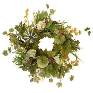 24 in. Unlit Pumpkins and Berries Artificial Fall Harvest Twig Wreath